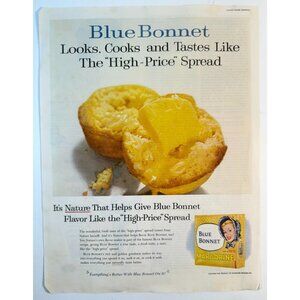 Vintage 1960 Blue Bonnet Margarine Corn Muffins Advertisement Print Ad